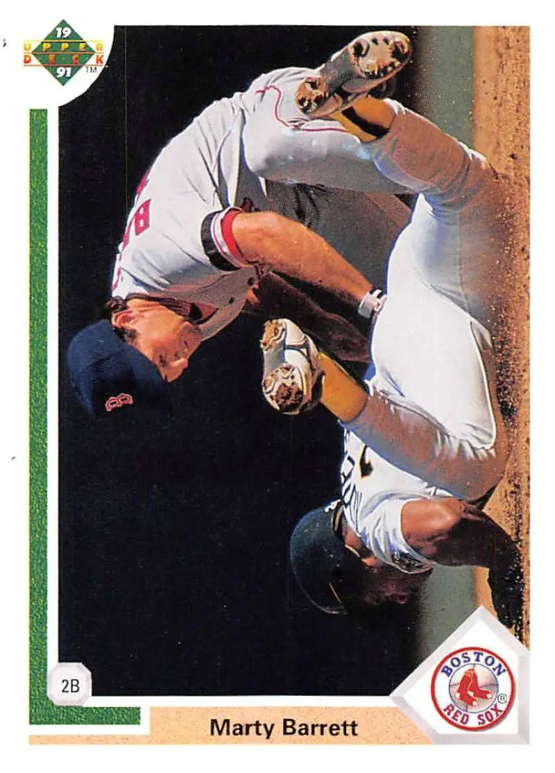 Dramatic collision at home plate on 1991 Upper Deck Marty Barrett Red Sox Baseball Card