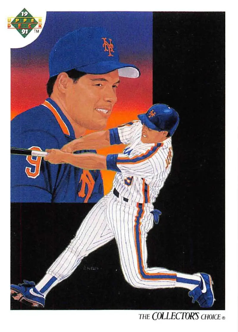 Baseball card artwork of Gregg Jefferies showcasing New York Mets home and away uniforms