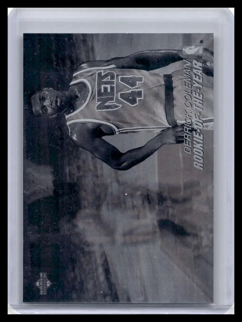 Black and white basketball trading card of Derrick Coleman, Upper Deck, Jersey Nets, #44