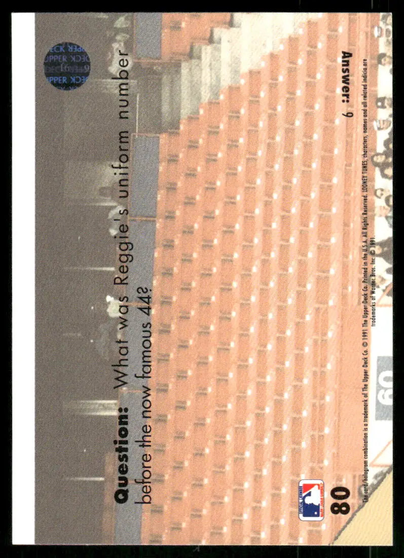 Vintage baseball trivia card from 1991 Upper Deck Looney Tunes collection