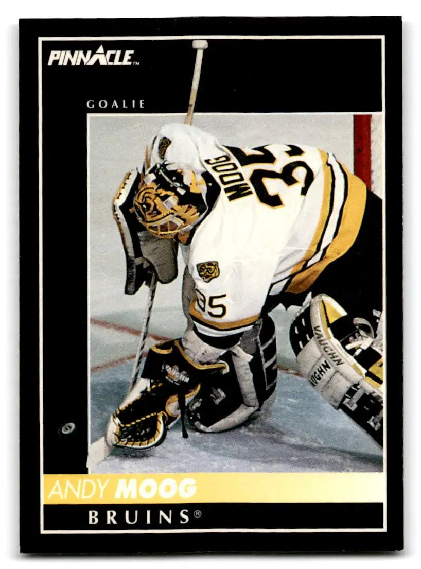 Andy Moog 1992-93 Pinnacle #91 trading card showcasing the hockey legend Andy Moog
