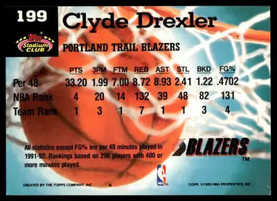 Clyde Drexler 1992-93 Stadium Club basketball card for Portland Trail Blazers fans