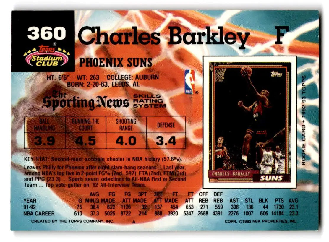 Charles Barkley 1992-93 Stadium Club #360 trading card collectible item