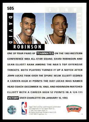 Basketball trading card featuring David Robinson and Sean Elliott of San Antonio Spurs