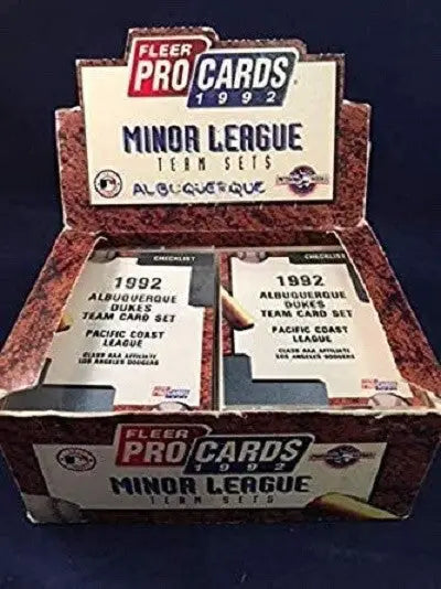 Box of 1992 Fleer Pro Cards Albuquerque Dukes team set featuring Mike Piazza and Pedro Martinez