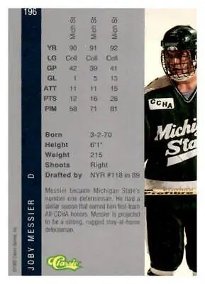 Hockey card of Joby Messier from 1992 Classic Four Sport collection