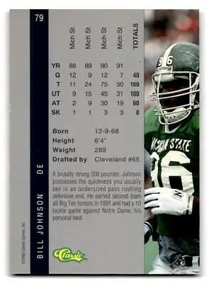 Bill Johnson football card from the 1992 Classic Four Sport #79 collection