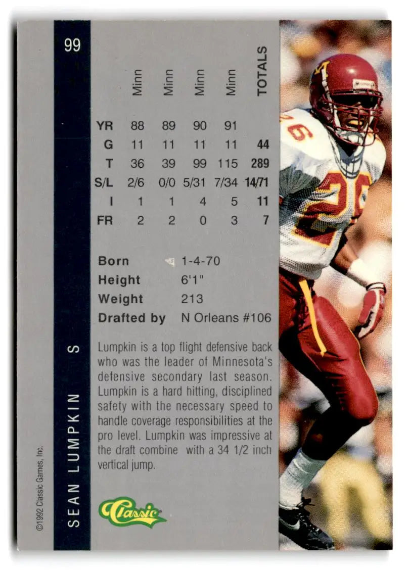 1992 Classic Four Sport #99 Sean Lumpkin - Trading Cards