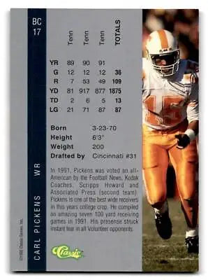 1992 Classic Four Sport BC17 Carl Pickens bonus card featuring NFL star Carl Pickens