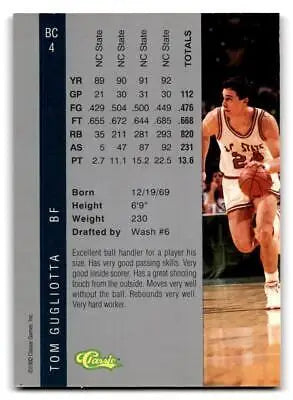 Tom Gugliotta basketball card from 1992 Classic Four Sport #BC4 Tom Gugliotta set