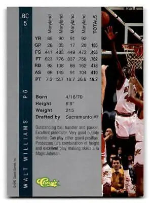 Walt Williams Basketball Card from 1992 Classic Four Sport BC5 set