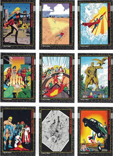 Vintage superhero trading cards featuring action scenes from 1992 DC Comics Chase Set