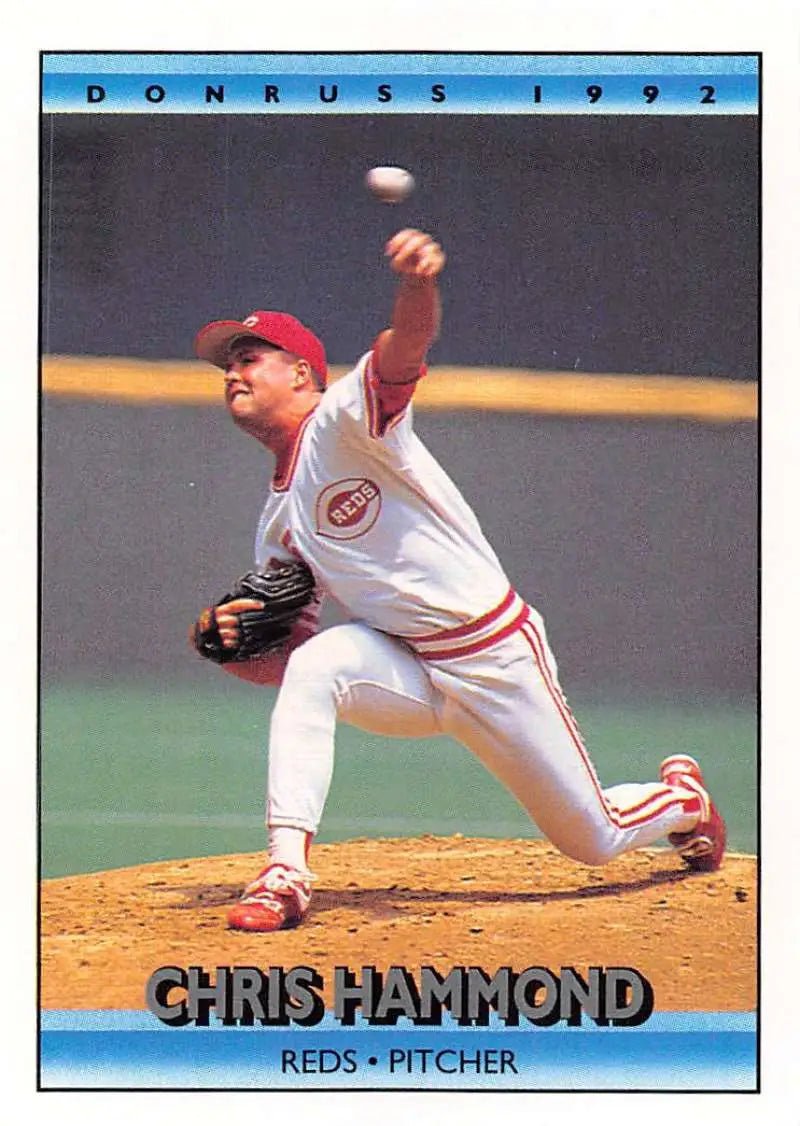 Baseball pitcher Chris Hammond delivering on the mound for the Cincinnati Reds Baseball Card