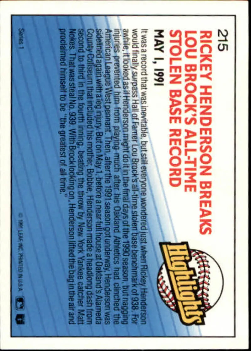 Baseball trading card featuring Astrodome logo in 1992 Donruss Rickey Henderson design