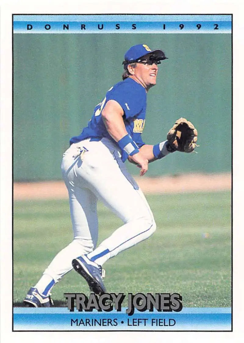 1992 Donruss Tracy Jones Seattle Mariners Baseball Card in fielding stance