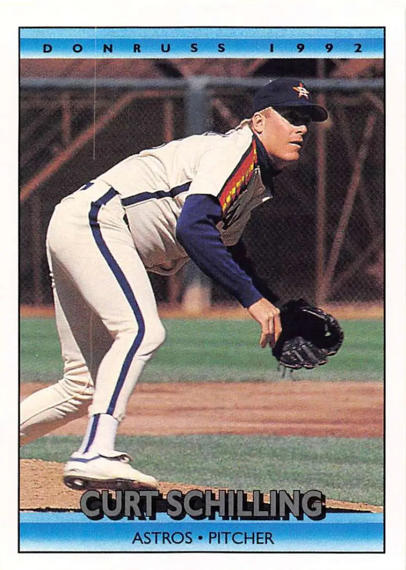 1992 Donruss Curt Schilling Houston Astros Baseball Card in white and navy blue uniform
