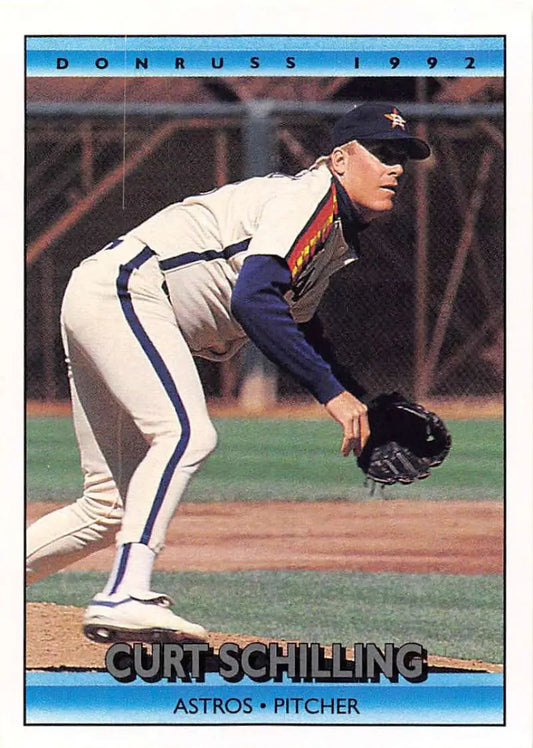 1992 Donruss Curt Schilling Houston Astros Baseball Card in white and navy blue uniform
