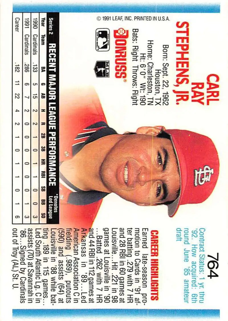 Baseball card featuring Ray Stephens of the St. Louis Cardinals in a red cap