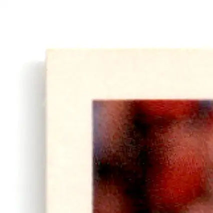 Corner of framed Fleer Football Steve Young artwork with cream mat and dark red abstract design