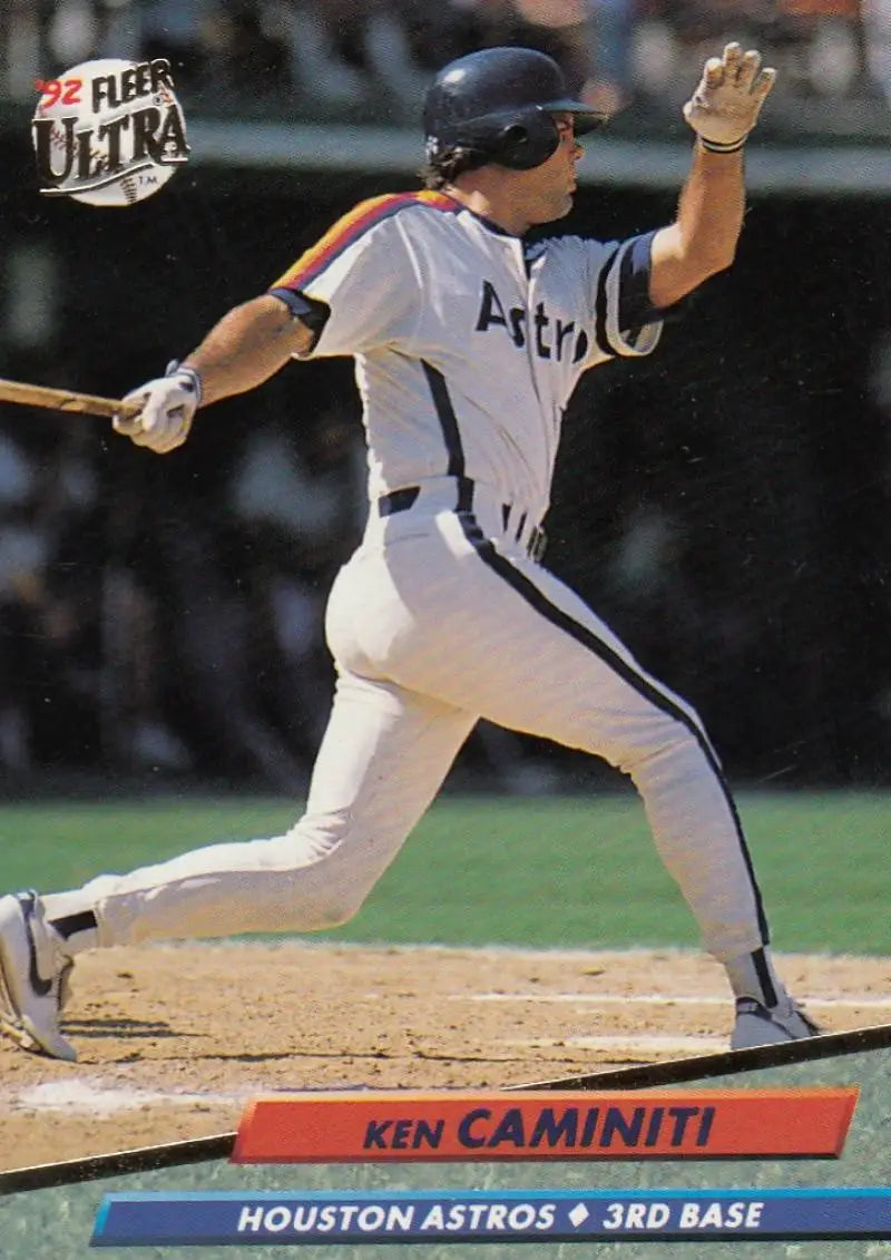 Ken Caminiti at bat in white uniform on 1992 Fleer Ultra Houston Astros baseball card