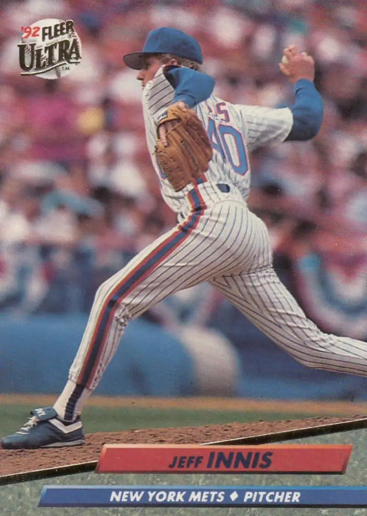 Jeff Innis pitching for the New York Mets, featured on a baseball card