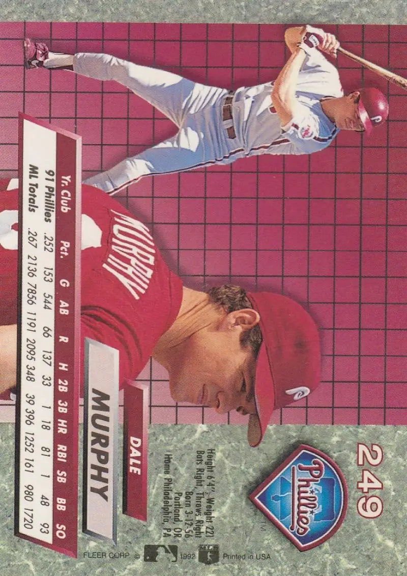 Dale Murphy diving catch on 1992 Fleer Ultra Philadelphia Phillies Baseball Card