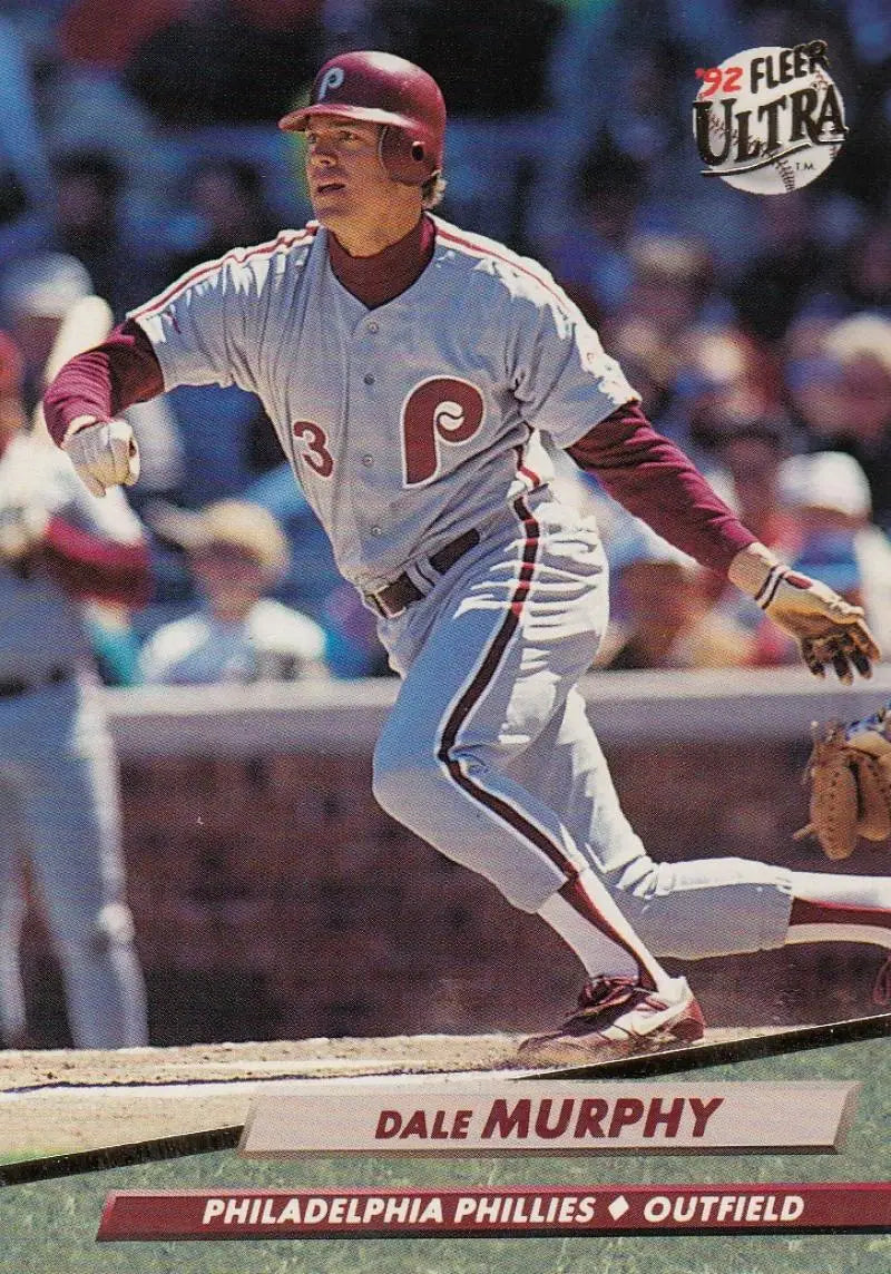 Dale Murphy in a Philadelphia Phillies uniform swinging on 1992 Fleer Ultra baseball card