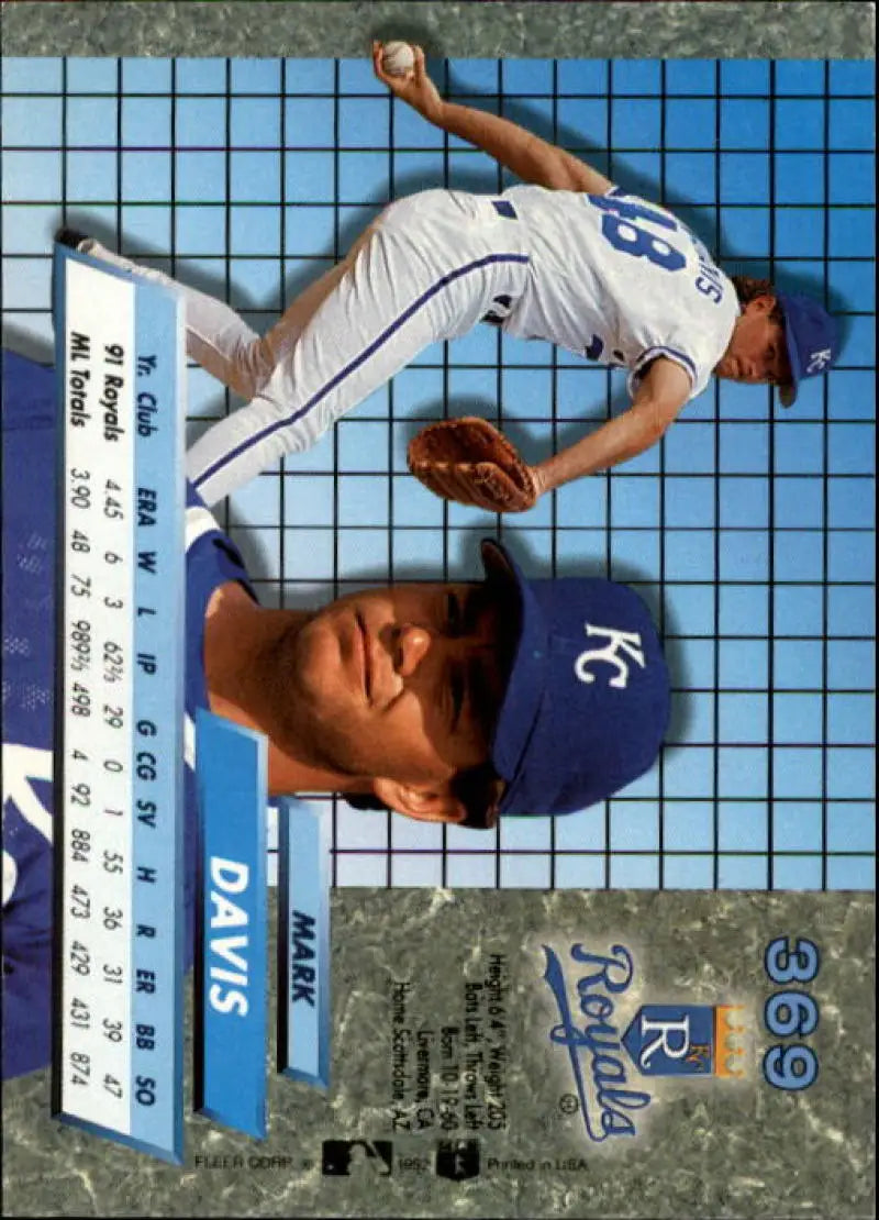 Fleer Ultra 1992 Mark Davis Kansas City Royals baseball card in blue cap and white uniform