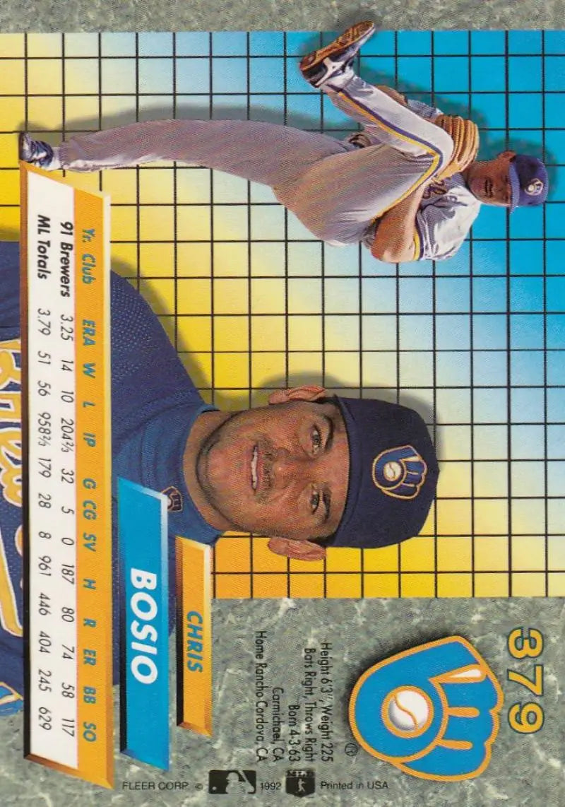 1992 Fleer Ultra Baseball Card of Chris Bosio from the Milwaukee Brewers