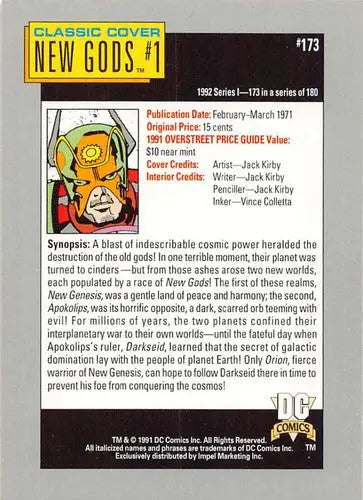 DC Comics trading card for New Gods #1 with original gloss from Impel DC Comics cosmic series