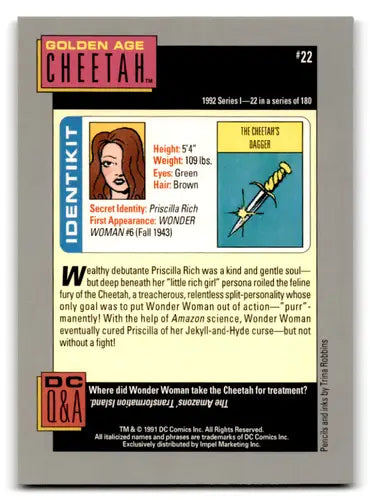 Golden Age Cheetah trading card from Impel DC Comics Cosmic series in near mint condition