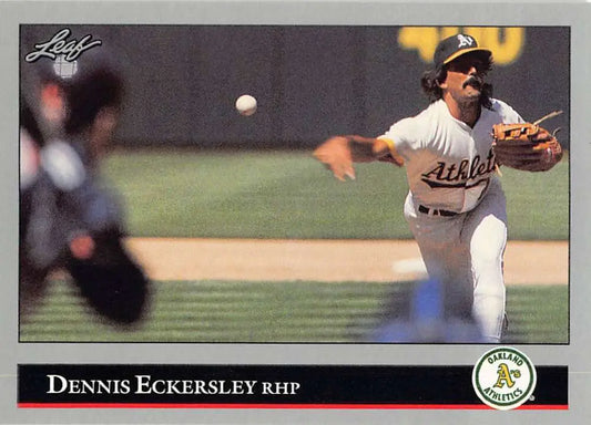 Dennis Eckersley mid-throwing motion on 1992 Leaf Oakland Athletics Baseball Card