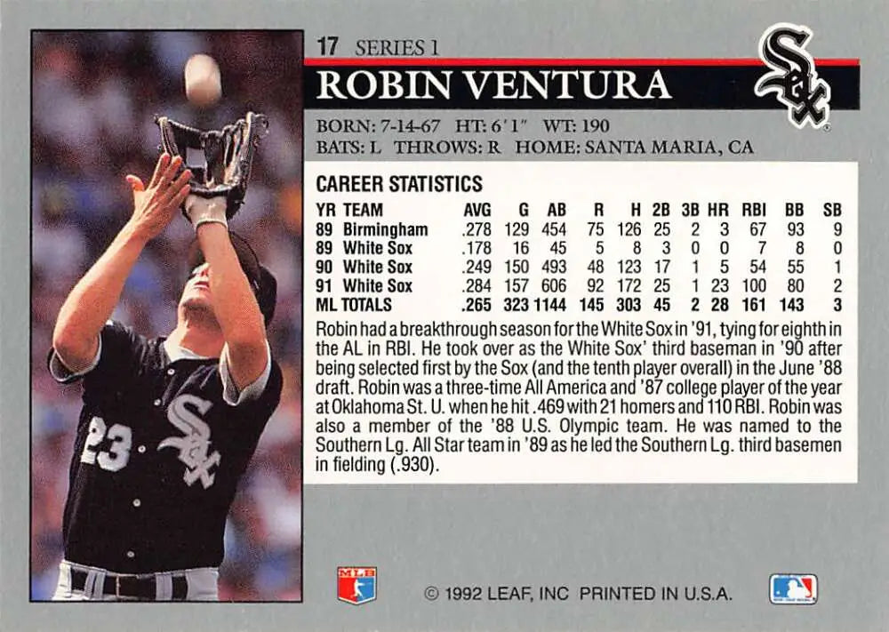 Chicago White Sox Baseball Card of Robin Ventura wearing jersey number 23
