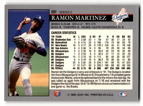 1992 Leaf #297 Ramon Martinez EX/NM Dodgers ID:60434 - Trading Cards