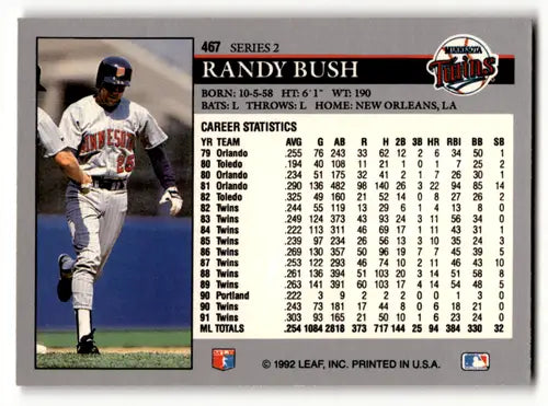1992 Leaf #467 Randy Bush EX/NM Twins ID:60443 - Trading Cards