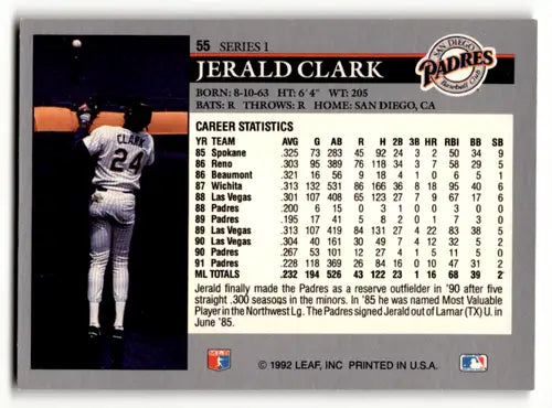 1992 Leaf #55 Jerald Clark NM Near Mint Padres ID:60447 - Trading Cards