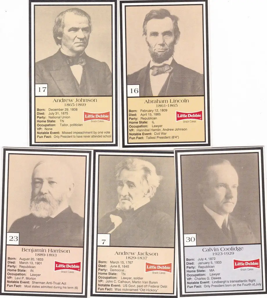 Collection of historical portrait cards of American political figures from Debbie Cakes Presidents