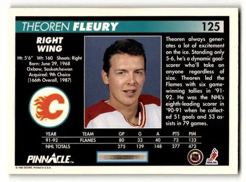 Theoren Fleury Calgary hockey card from 1992 Pinnacle EX/NM with original gloss