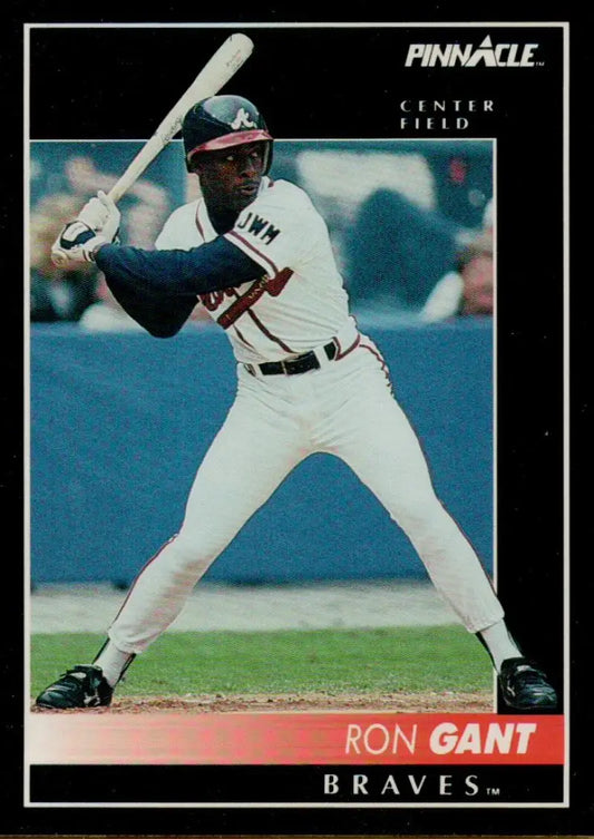 Baseball card featuring Ron Gant of the Atlanta Braves in white home uniform