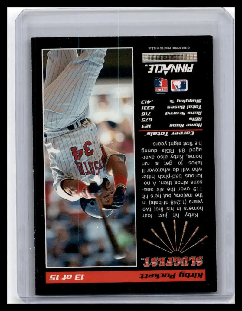 1992 Pinnacle Kirby Puckett Minnesota Twins Baseball Card in protective case