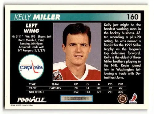 Original gloss Kelly Miller Toronto hockey card from 1992 Pinnacle featuring Miller Toronto Maple Leafs