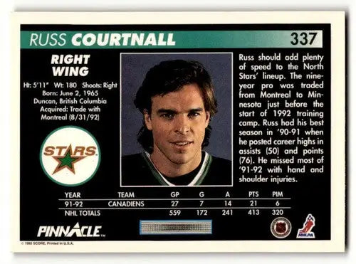 Original gloss Russ Courtnall Stars hockey card from 1992 Pinnacle #337