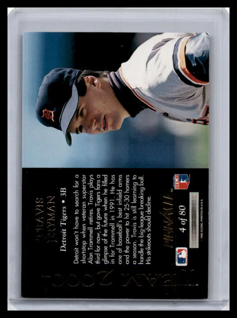 1992 Pinnacle Travis Fryman Baseball Card featuring Detroit Tigers player in white uniform