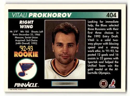 Vitali Prokhorov Blues Hockey Card from 1992 Pinnacle with original gloss