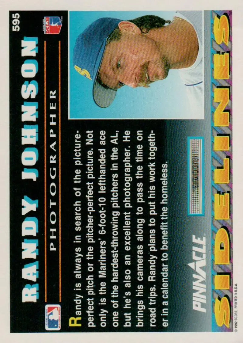 Randy Johnson Seattle Mariners Baseball Card with a blue cap on teal background