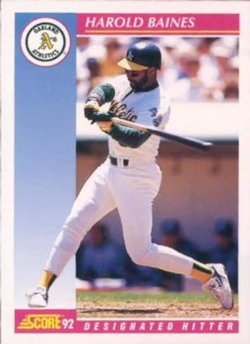 Harold Baines at bat on a 1992 Score Oakland Athletics baseball card