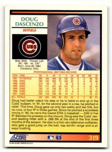 Doug Dascenzo Chicago Cubs baseball card featuring original gloss and EX/NM condition