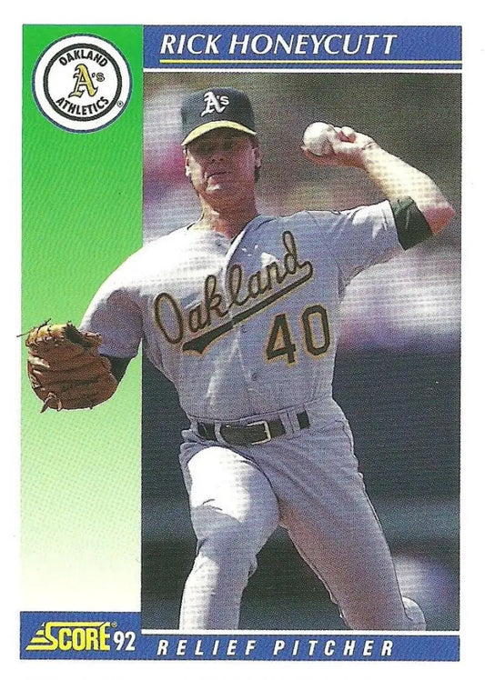 Baseball card of Rick Honeycutt, Oakland Athletics pitcher number 40 in white uniform