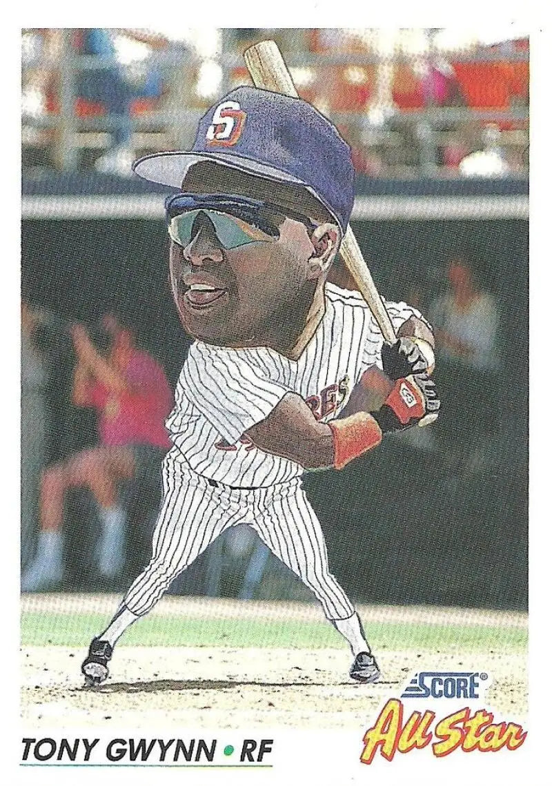 Baseball trading card of Tony Gwynn All-Star in pinstripe uniform at bat