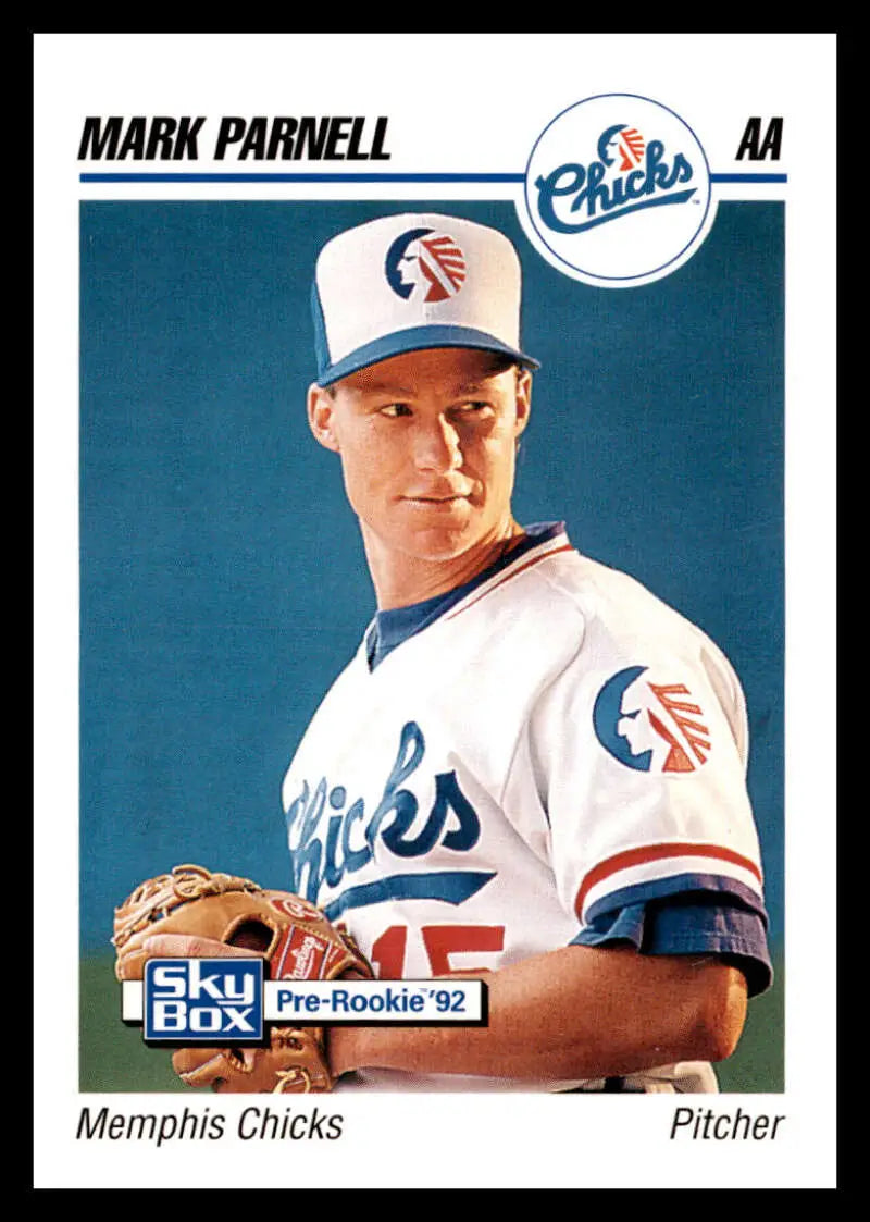 Mark Parnell Memphis Chicks pitcher baseball card in white and blue uniform